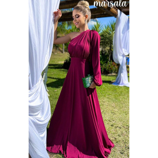 Cristina Anair Vestido Longo Madrinha Festa Casamento Formatura Um Ombro Só Manga Longa em Oferta na Shopee
