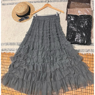 saia de tule midi com babado e elastico na cintura 042