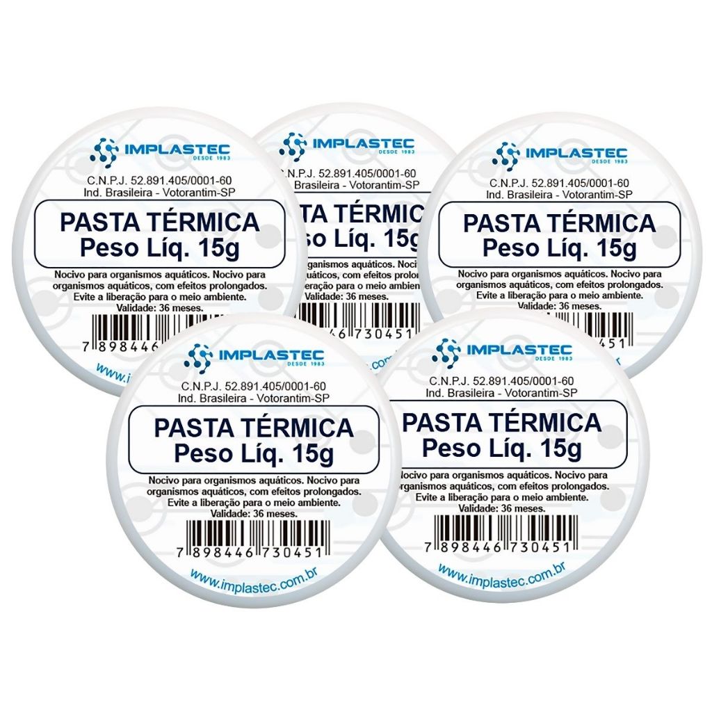 Kit 5 Pasta Térmica 15g Implastec Processador Cpu