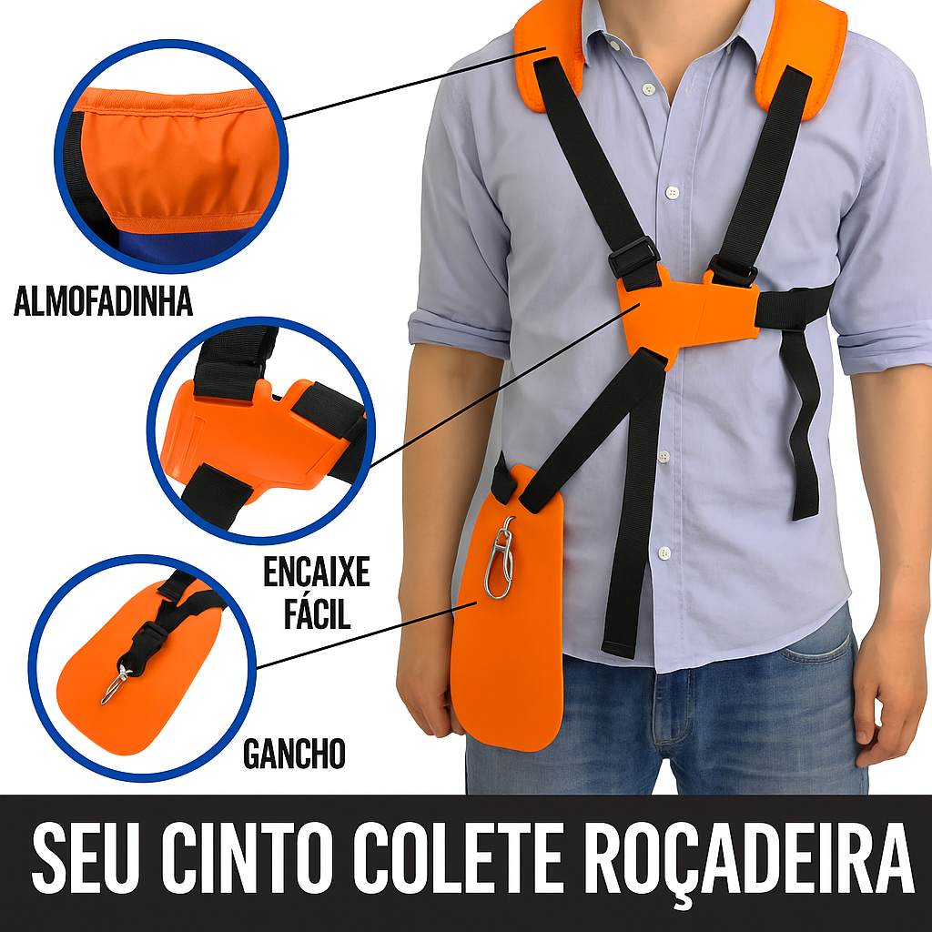 Cinto Duplo Roçadeira Universal com Almofada – Reduz Fadiga e Facilita Corte em Jardim e Campo