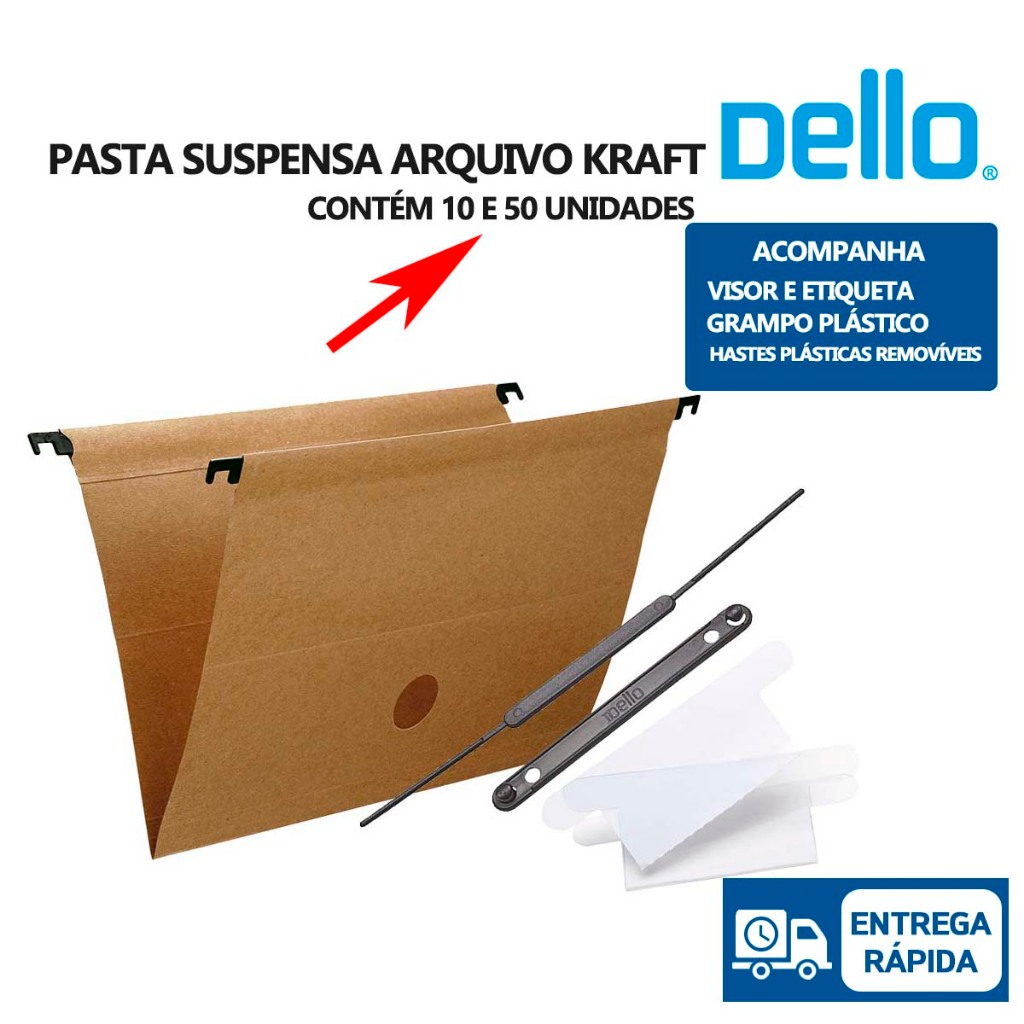Pasta Suspensa Arquivo Kraft Dello Grampo Visor 10 e 50 Unidades em Oferta na Shopee