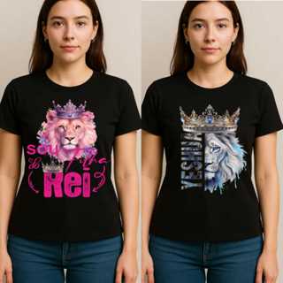 Kit 2 Camisetas Femininas Estampadas | Algodão M G | Cristã Evangélica Fé em Oferta na Shopee