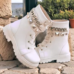 Coturno Juvenil Estiloso Menina Bota Tratorado Outono Inverno Elegante Moderna Antiderrapante Solami