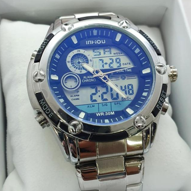 Relógio Masculino Ana-digi Metal A Prova D'Água Marca Inhou Modelo 1313 46mm em Oferta na Shopee