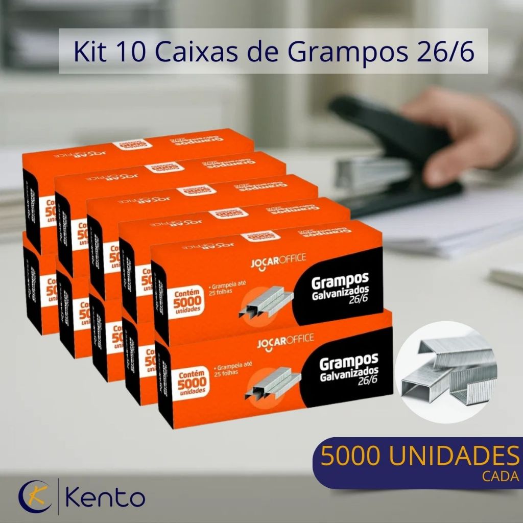 Kit 10 Caixas de Grampo para Grampeador Galvanizado 26/6 com 5000un Ideal para Escritório Escolas em Oferta na Shopee