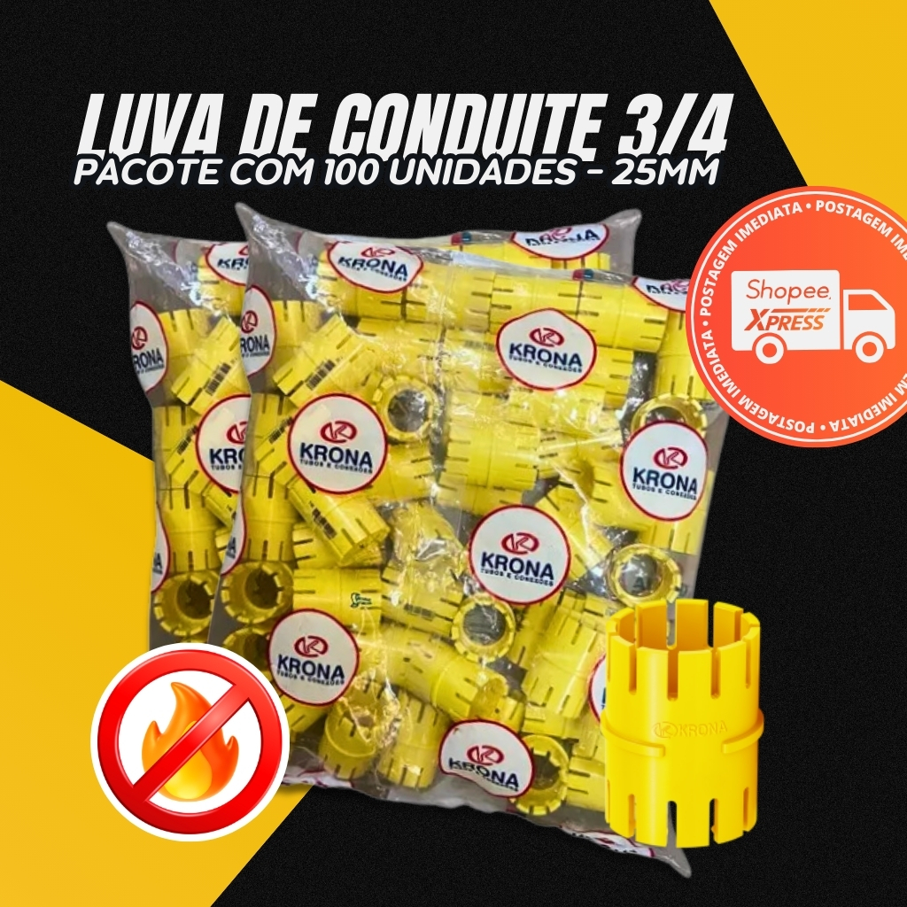 Luva P/conduite Pvc Krona Amarela 3/4 Kit C/100