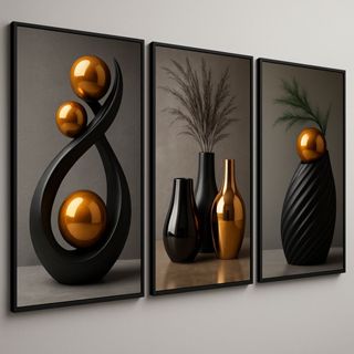 Quadro Decorativo 3 Peças Sala Decorativo Geométrico Abstrato Trio Nordic Hall em Oferta na Shopee