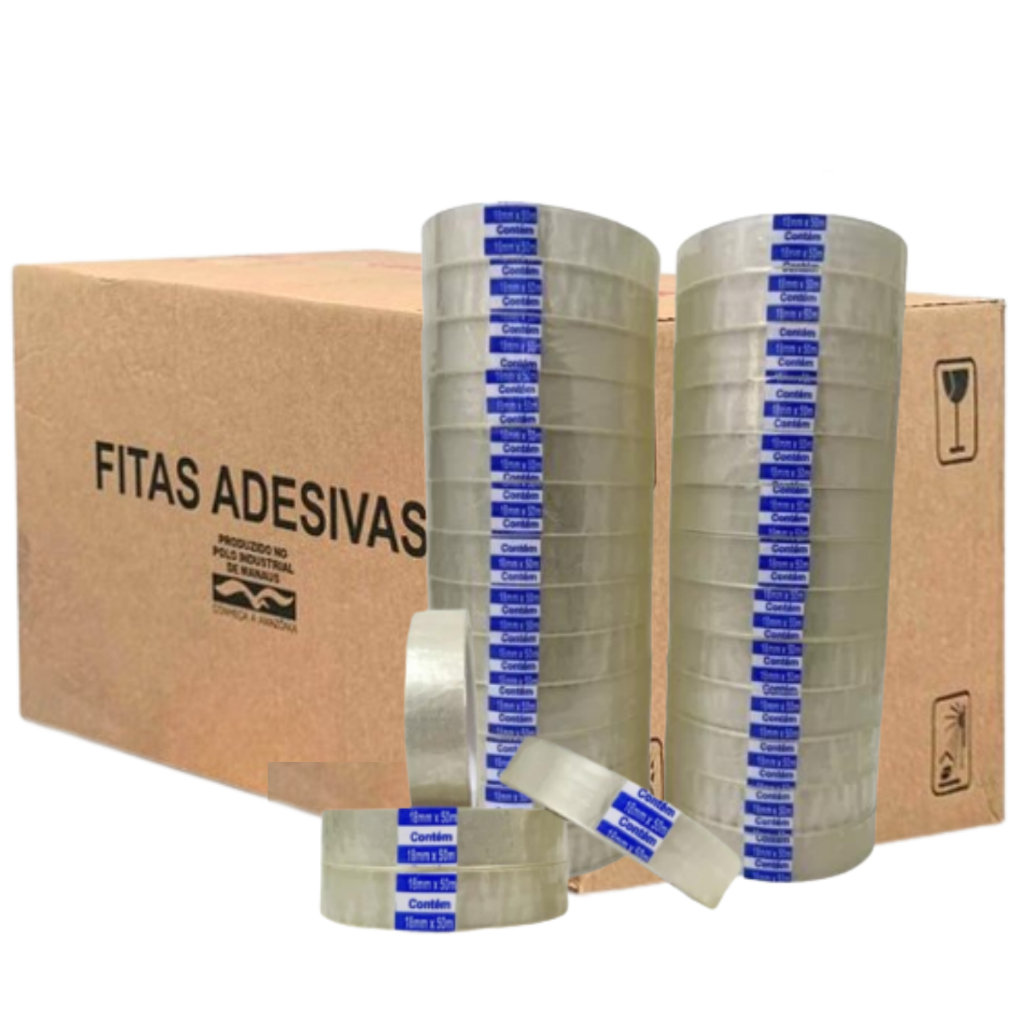 Caixa Com 10/20/30/50/80 Fitas Adesivas 18x50metros Durex transparente ESCOLHA A QUANTIDADE em Oferta na Shopee