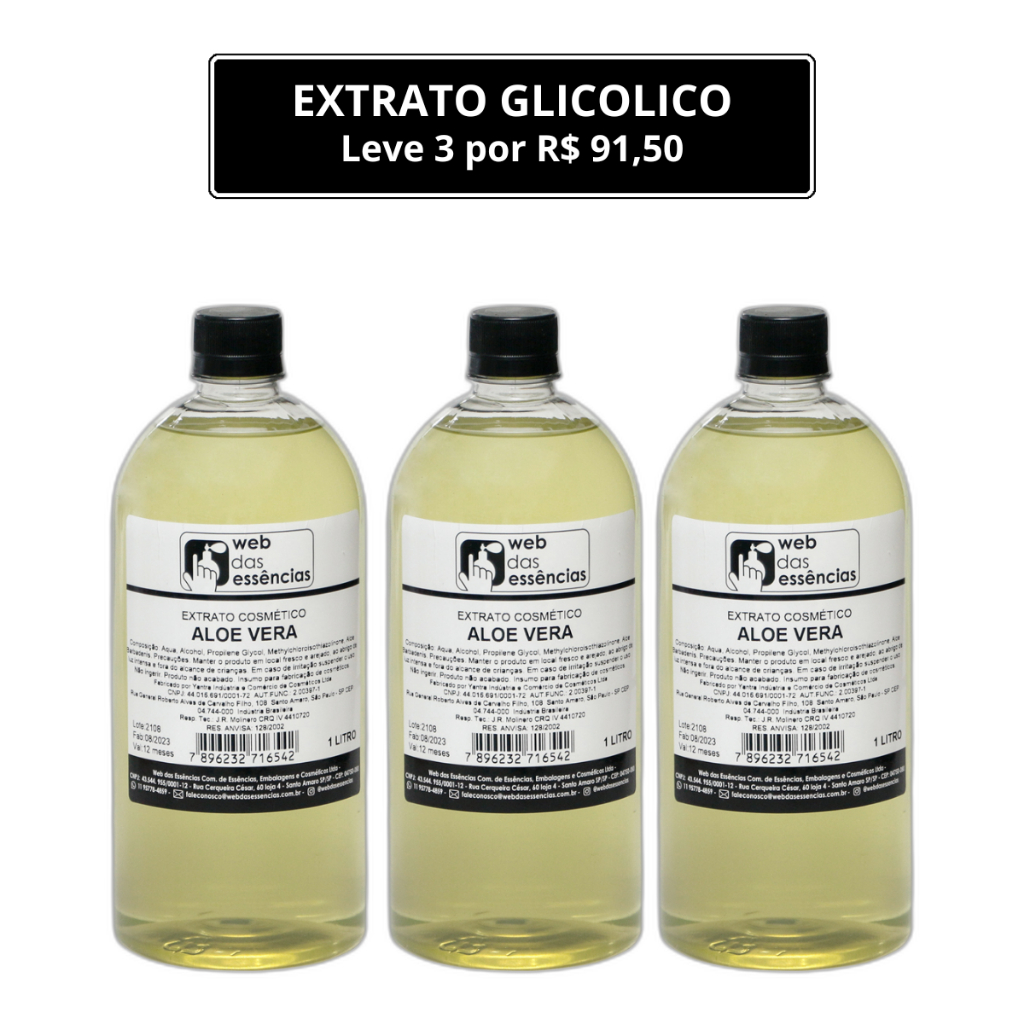 Extrato Glicólico - Leve 3 por R$ 91,50 - Matéria prima para Cosméticos - 1 Litro cada -