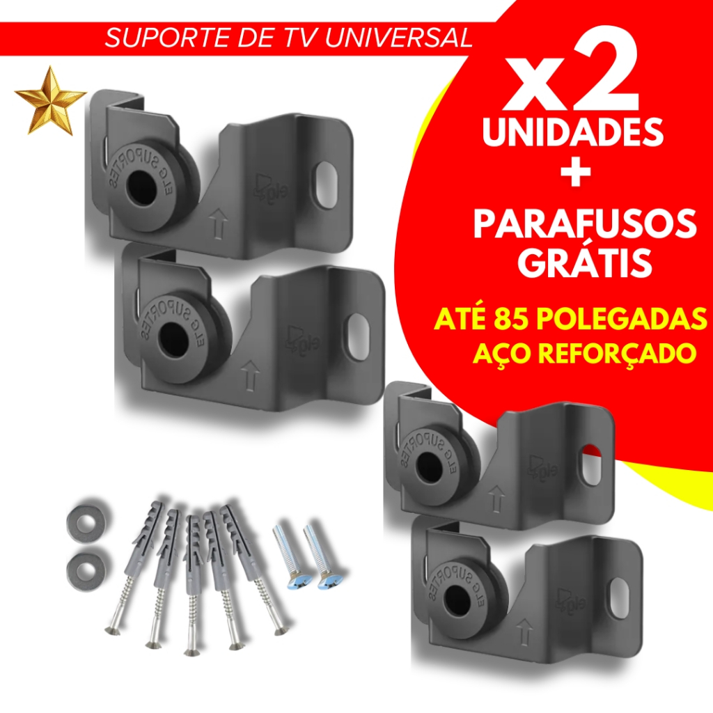 Imagem Kit 2 Suporte de TV Universal Fixo Led Lcd Smart Até 85 Polegadas Monitor Parede ou Painel Imediato