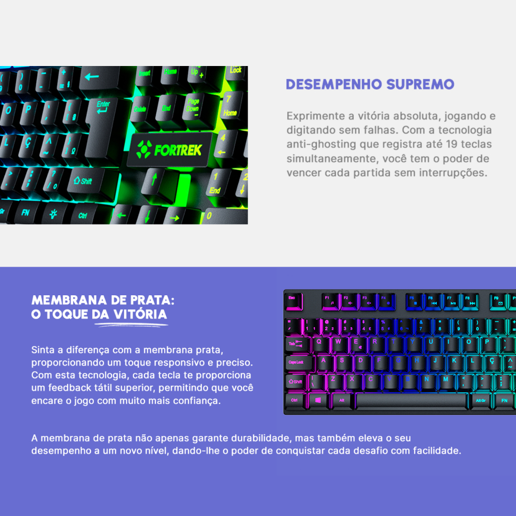 Teclado Gamer Fortrek Fearless 100 Fullsized Rainbow RGB