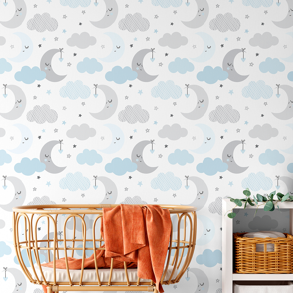 Papel de Parede Adesivo Quarto Infantil Céu Noite Azul 3m x 50cm