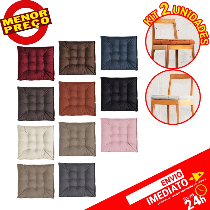 Kit 2 Assentos Futon Futton Confort Suede Almofada P/ Cadeira Banco Sofá Decoração Ambiente 40x40cm