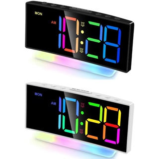 Relógio De Mesa Digital Despertador Curvado Multifuncional Grande display de luz noturna RGB de 7 cores KA-6073 em Oferta na Shopee
