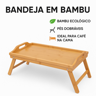 Bandeja Mesa De Cafe da Manhã Em Bambu Com Pezinho Para Cama e Sofa em Oferta na Shopee