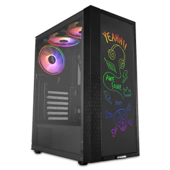 Gabinete Gamer Concórdia Creative com 3 fans ARGB e vidro frontal para escrita