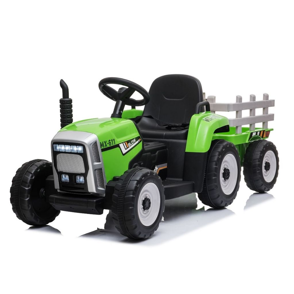 Mini Trator Elétrico Com Carreta 12V Verde Infantil com Luz e Som - Importway