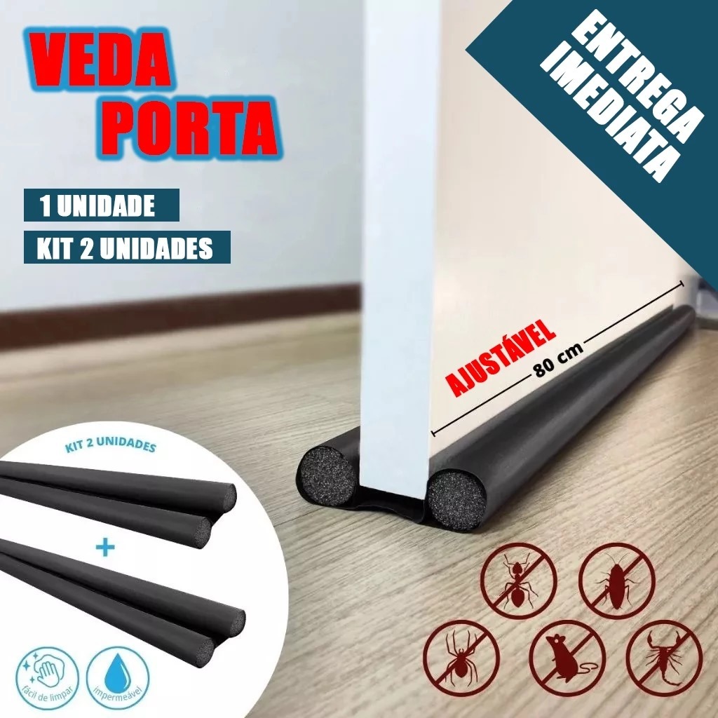 Veda Porta Rolinho Impermeável Protetor Ajustável Vedação Porta Duplo Não Entra Bicho Vento Pó em Oferta na Shopee