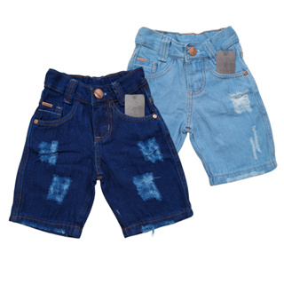Bermuda Jeans Infantil Masculina Destroyed com Regulagem – Short Rasgado Puído para Menino de 2 a 6 Anos em Oferta na Shopee