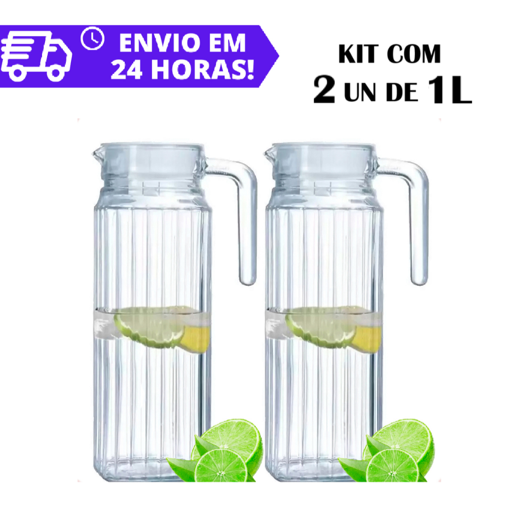 Kit 2 Jarras Vidro Suiça Suco Agua 1 Litro Com Tampa