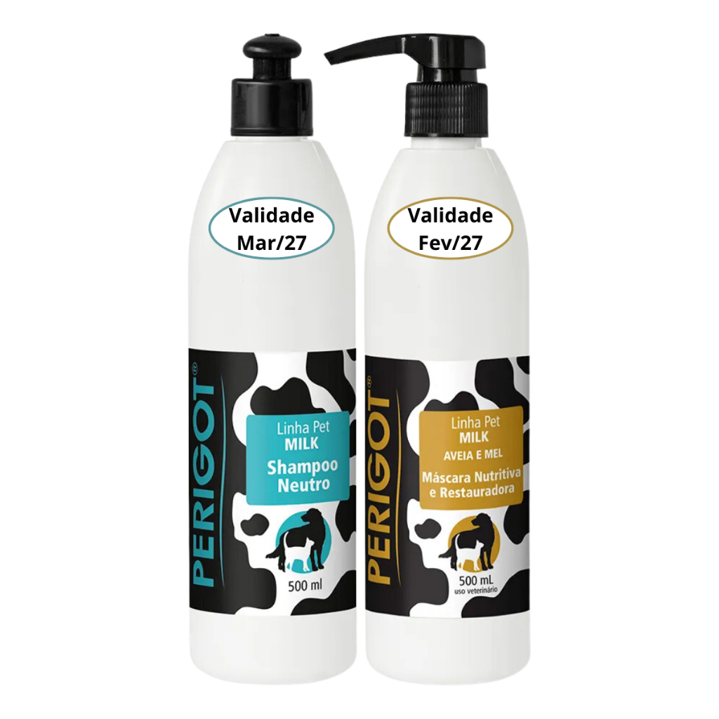 Kit Shampoo Milk Neutro e Máscara Nutrição Aveia Mel 500ml Perigot para Cães Gatos