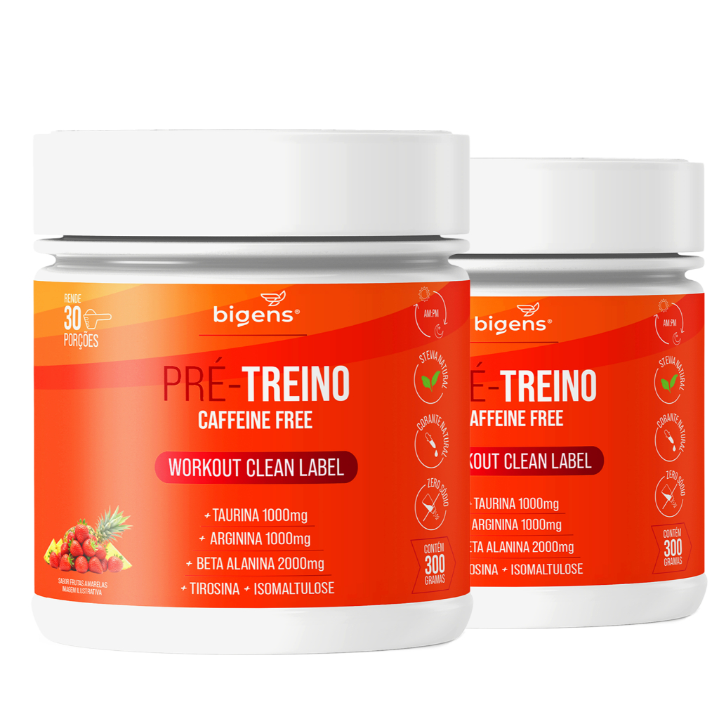 Kit Pré-Treino Sem Cafeína  300g – Morango e Abacaxi – Clean Label, Natural, Caffeine Free em Oferta na Shopee