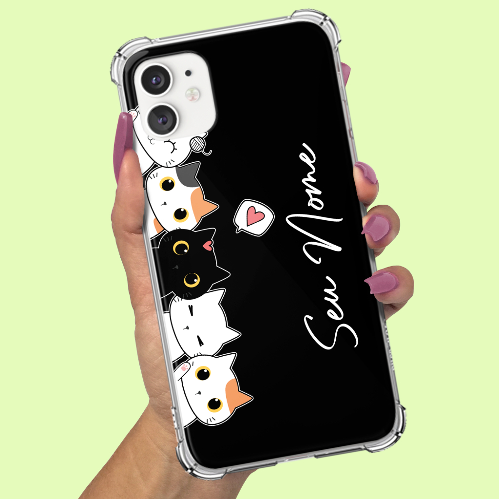 Capa Capinha para Samsung Galaxy S20 S21 S22 S23 S24 S25 FE PLUS ULTRA Anti-impacto Personalizada Gatinhos Preto