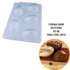 1~4 FORMA BWB SILICONE (3 PARTES), SP 48, OVO LISO DE PÁSCOA 100g CÓD.:3615 (CHOCO)