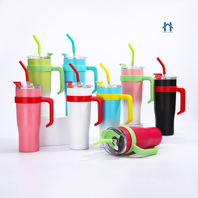 Copo Garrafa Térmico 1200ml com Alça e Canudo de Aço Inox Tampa Acrílico Aço 304