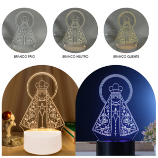 Luminária Abajur De MesaTomada Led 3d Nossa Senhora Aparecida Base Branca e Preto em Oferta na Shopee