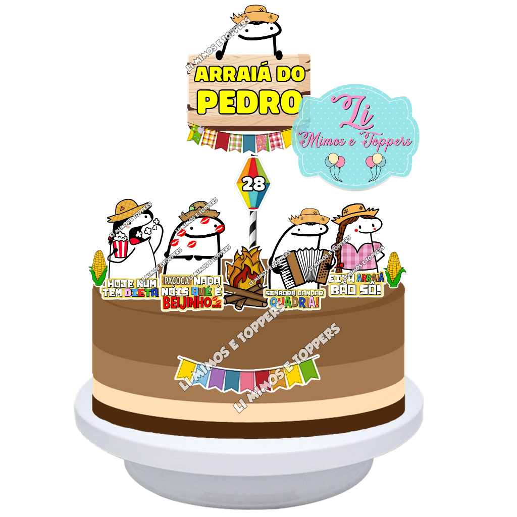 Topper Topo de Bolo Flork Festa Junina Personalizado - Festa Julina - Arraiá - Arraial - Frases Meme - Arraiá da Família