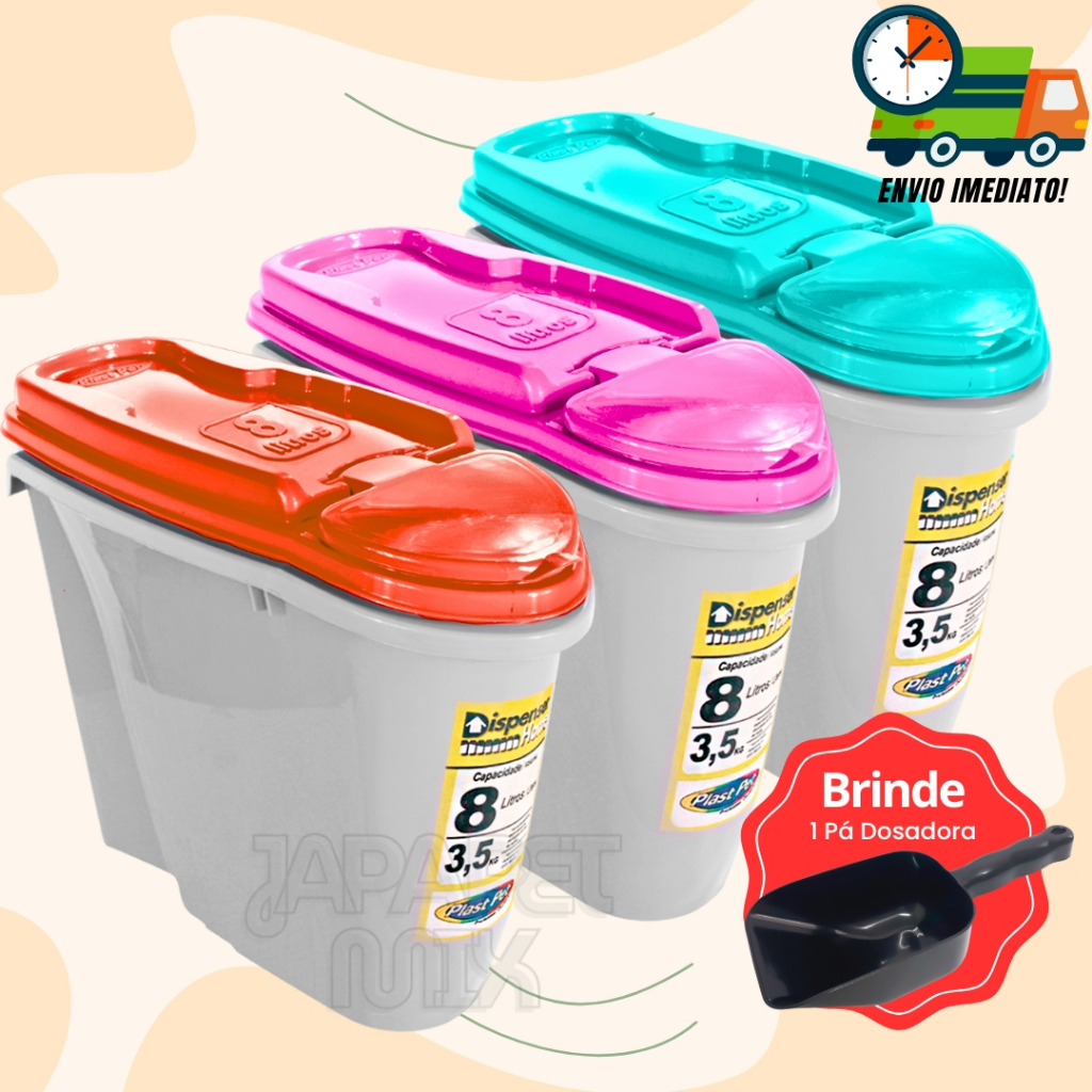 Pote Porta Ração e Grãos Dispenser 8 Litros 3,5 Kg + Pá Dosadora Promoção Envio Imediato em Oferta na Shopee
