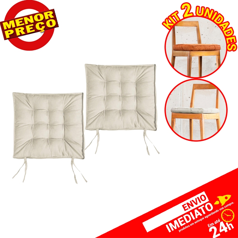 Assento Futon Futton Confort Suede Almofada P/ Cadeira Banco Sofá Decoração Ambiente 40x40cm - Cru