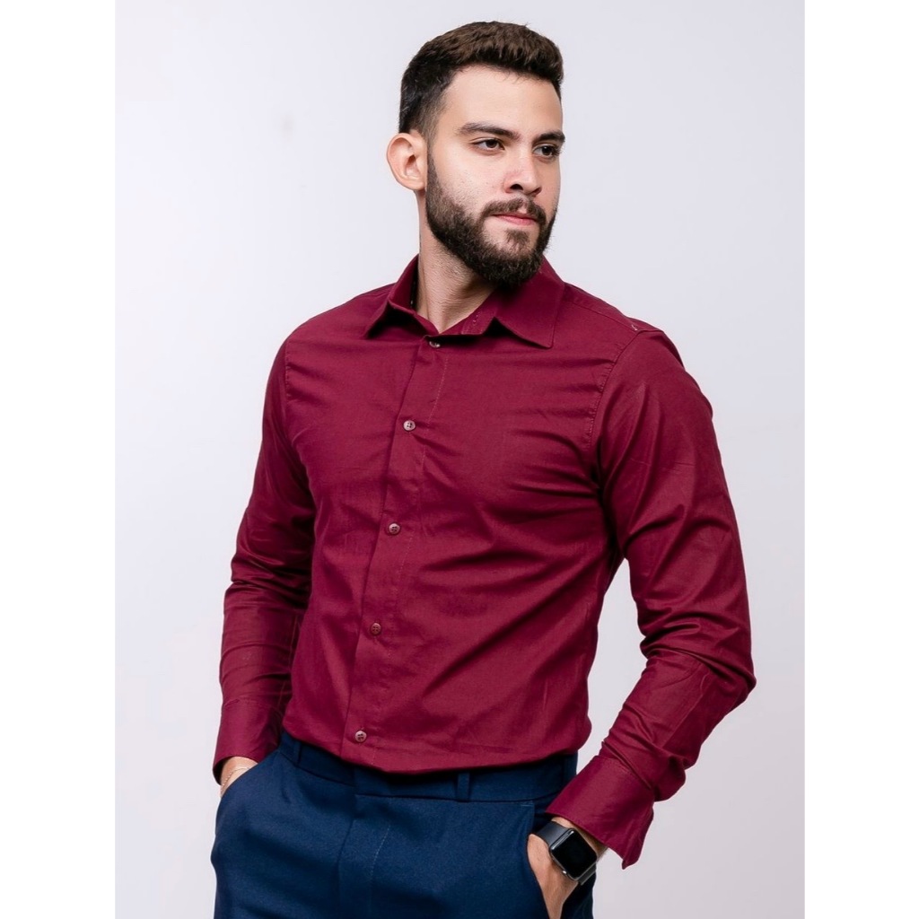 Camisa Social Masculina Semi Slim Algodão Manga Longa Premium