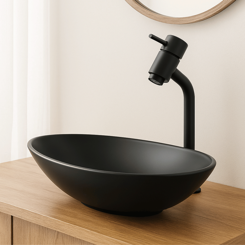 KIT CUBA DE VIDRO BANHEIROS E LAVABOS OVAL 47CM + TORNEIRA LINK E VALVULA CLICK - COR FOSCA PREMIUM em Oferta na Shopee