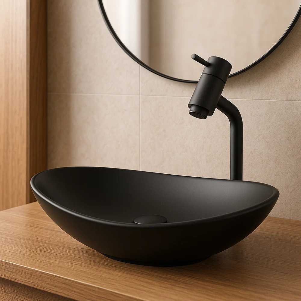 CONJUNTO CUBA OVAL E CHANFRADA DE VIDRO E VÁLVULA CLICK FOSCO PARA BANHEIRO E LAVABO ELEGANTE MODELO PINTURA FOSCA