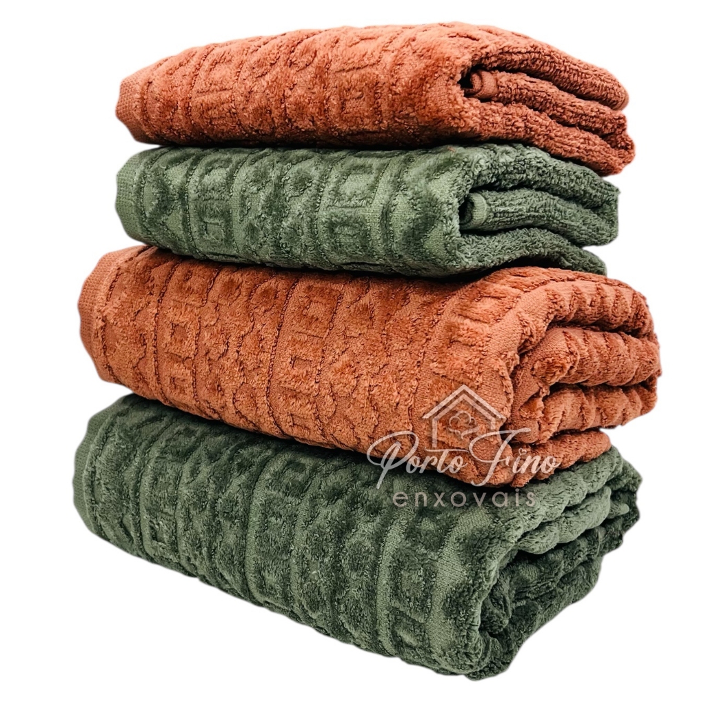 Jogo/Kit 4 Toalhas (2 Banho + 2 Rosto) Cosmopolitan Macia Algodão Luxo Barra Aveludada Alta Absorção