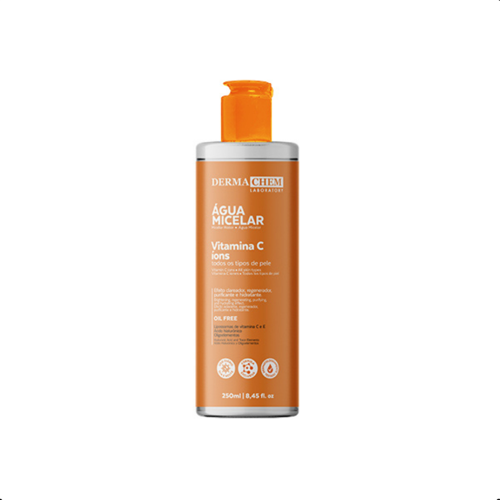 Água Micelar Clareadora com Vitamina C 250ml  Limpa Tonifica Demaquila e Uniformiza a Pele Efeito Refrescante e Ilumina