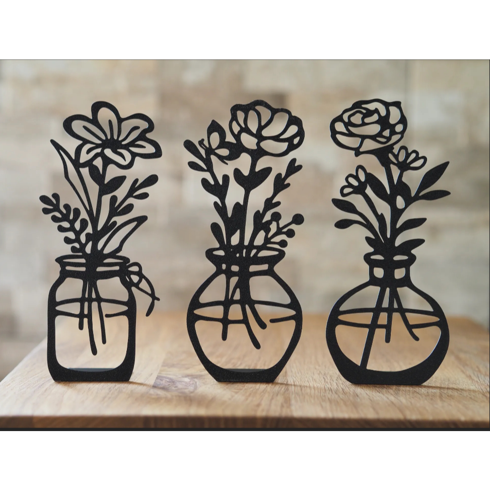 Decoração Sala Flores em Vaso - Conjunto de Flores em Vaso 20 cm (Quadrado)