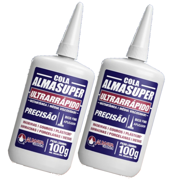 Kit 2 Colas Instantânea Almasuper 100g Adesiva Secagem Rápida Bico Fino de Precisão