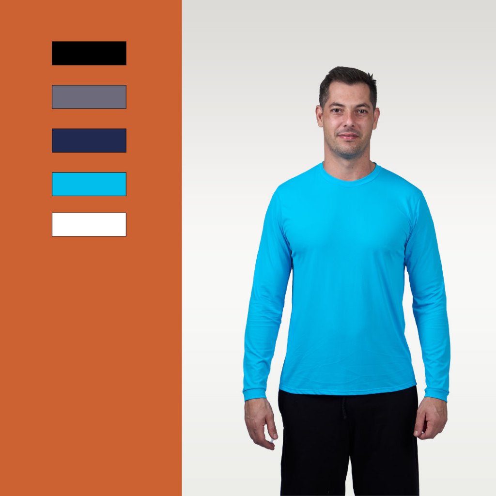 Camisa esportiva treino toque gelado respirável proteção UV 10+ 100% poliamida manga longa