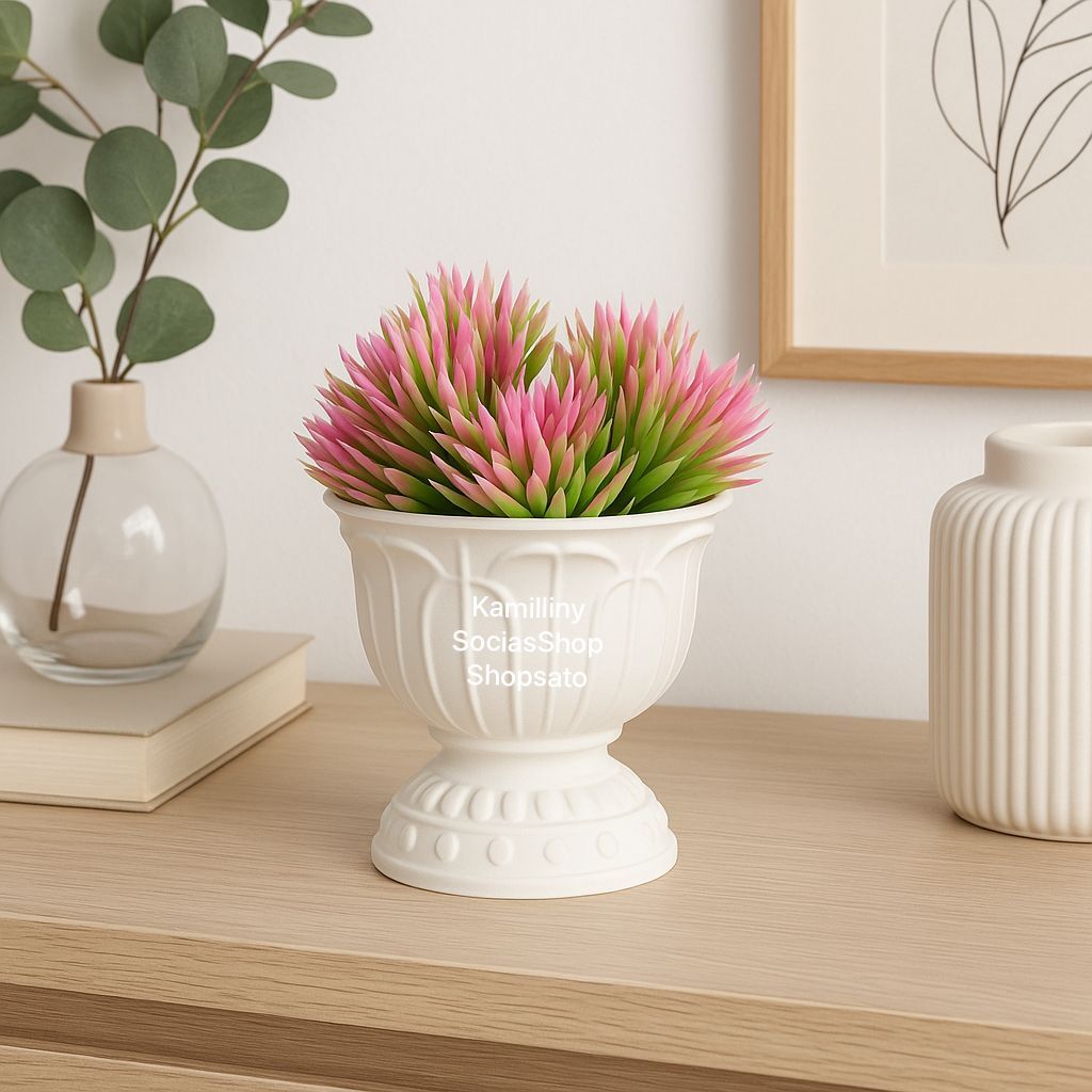 Vaso Grego Branco Taça Coluna De Plástico Para Arranjos Naturais e Artificiais Decoração