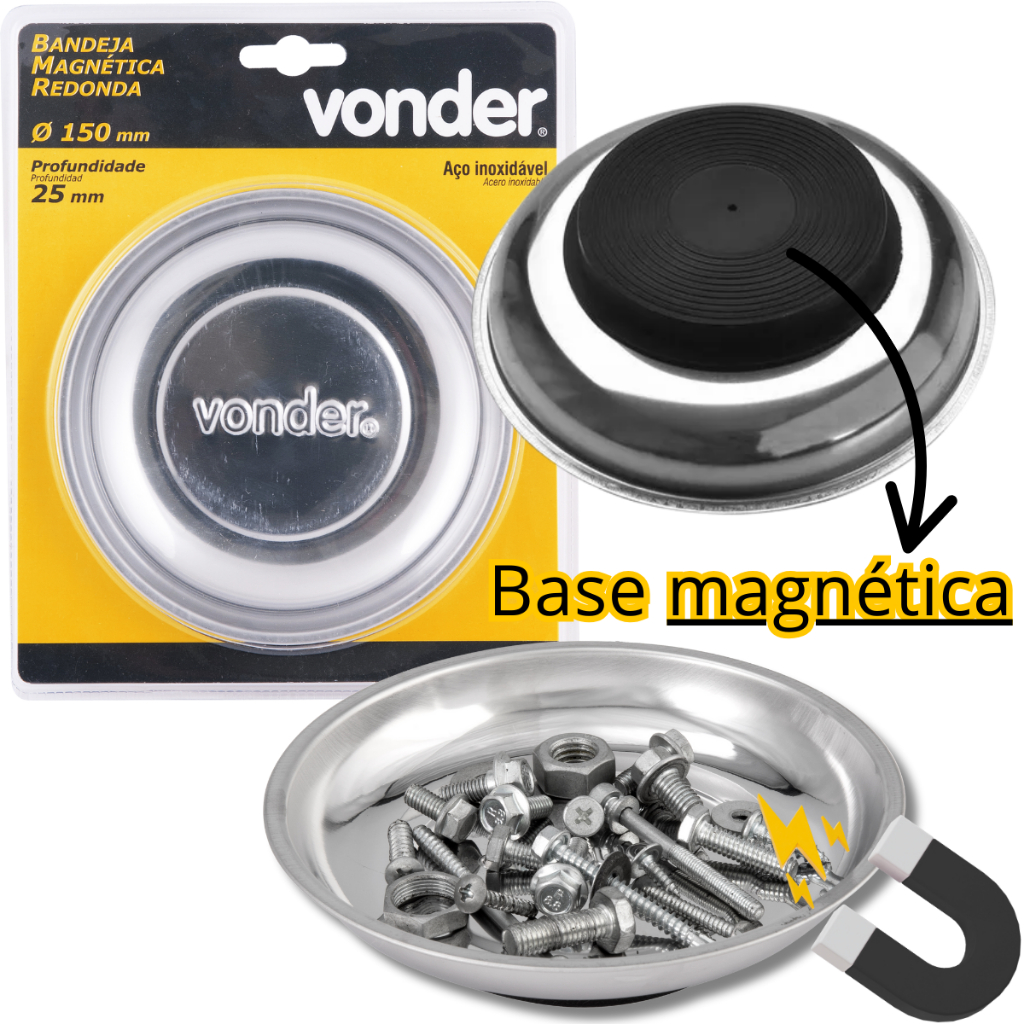 Bandeja Magnética Redonda Prato Imã Mecanico Oficina 150mm
