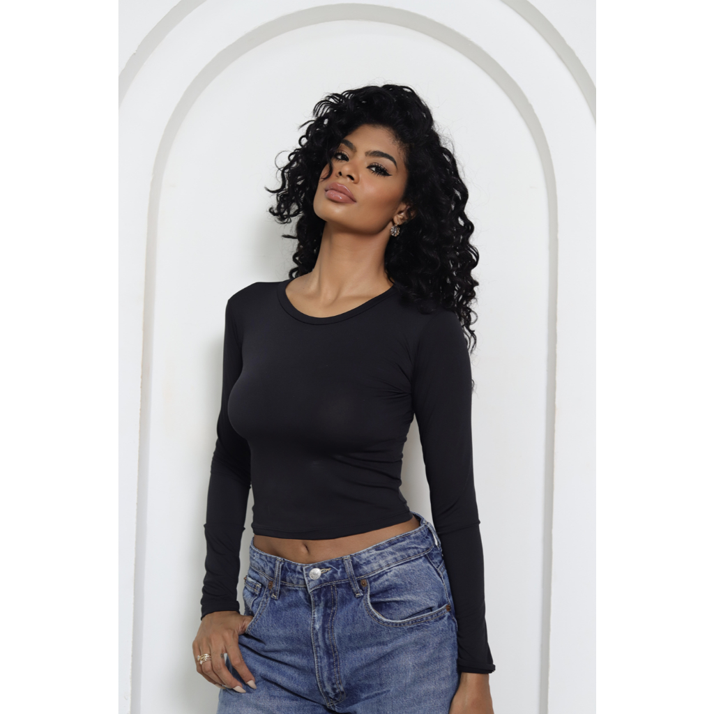 Blusa Feminina de Manga Longa - Meia Estação de Compressão Colada - Blusinha Manga Comprida - Varias Cores em Oferta na Shopee