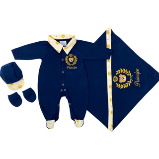 Saída de Maternidade Menino Ursinho Rei Azul Marinho em Oferta na Shopee