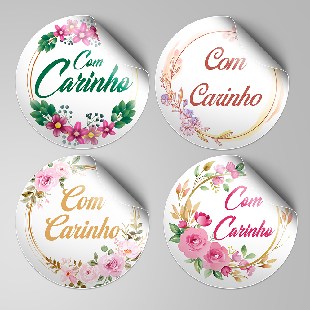 Kit 120 Adesivos Com Carinho 4x4cm Vinil embalagens presentes em Oferta na Shopee