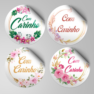 Kit 120 Adesivos Com Carinho 4x4cm Vinil embalagens presentes em Oferta na Shopee