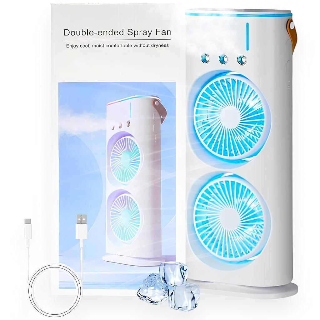 Portátil Climatizador Camada Ventilador Duplo Umidificador Hélice Giratório+RGB C/ Reservatório