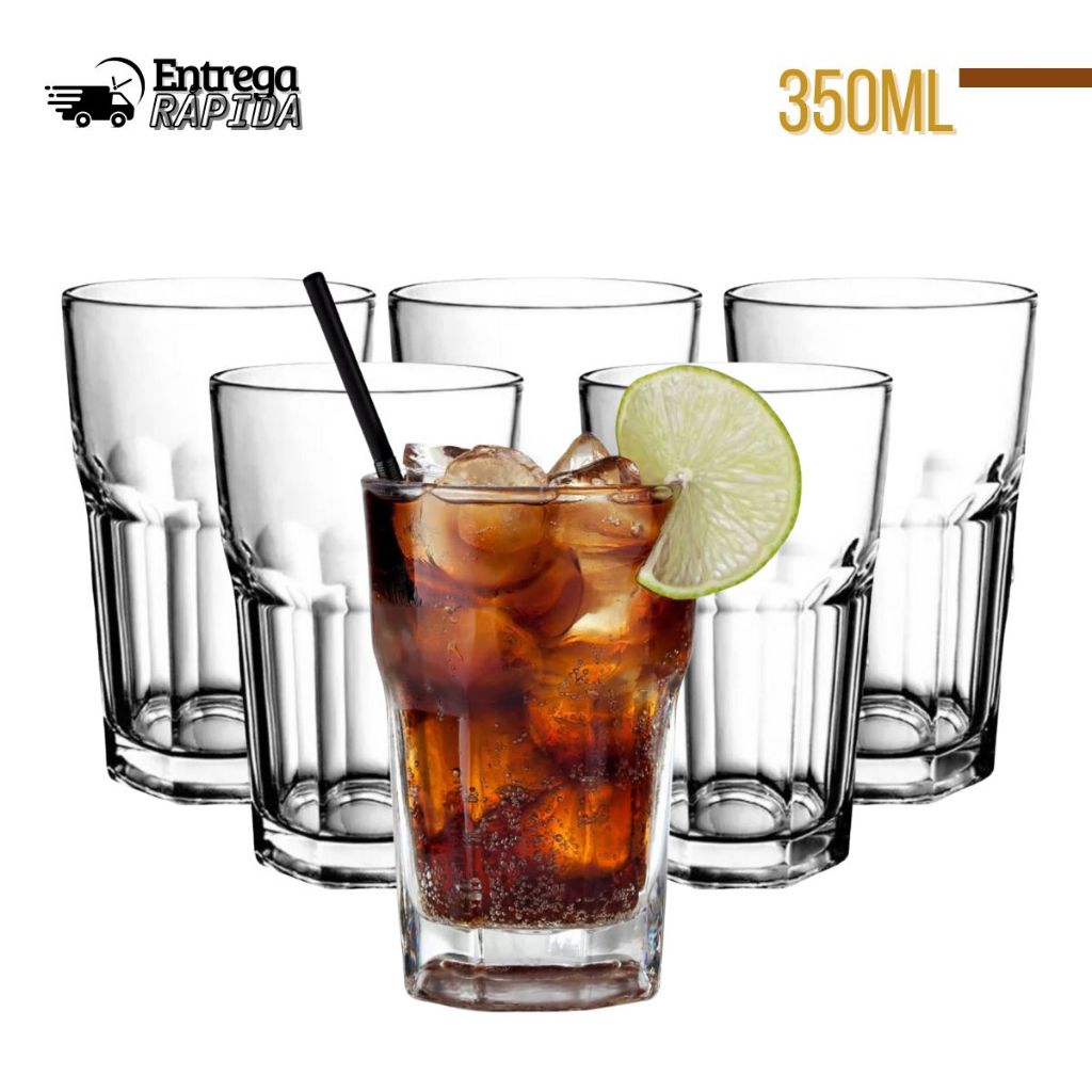 Jogo com 6 Copos de Vidro 350ml – Ideais para Chopp, Whisky, Água, Drinks, Sucos Design El...