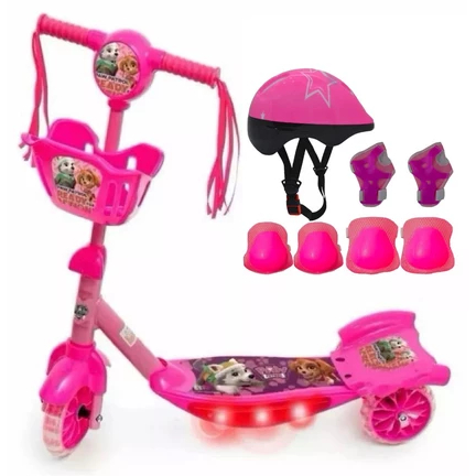 Patinete Patrulha Canina Meninos Meninas Patinete Infantil Musical 3 Rodas Cesta E Luzes Até 35kg
